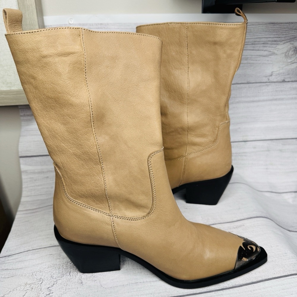 Free People Women's 8.5 Faster Horses Filigree Boots Mocha Tan Leather Western - Picture 2 of 8